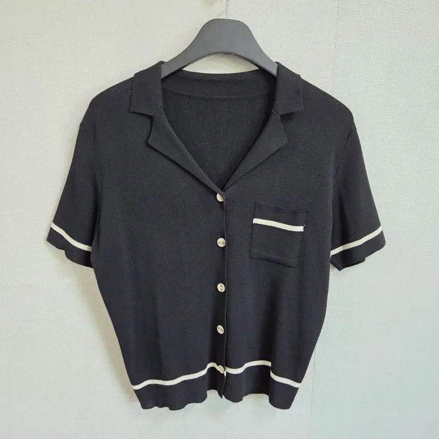 [SOLD OUT] 여성 블랙 카라넥 반팔 니트 가디건 F JJ1076