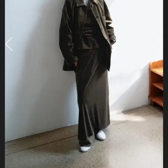 [BUNJANG] Monoha Velvet Jersey Long Skirt - Khaki / 모노하 벨벳 저지 롱 스커트 카키