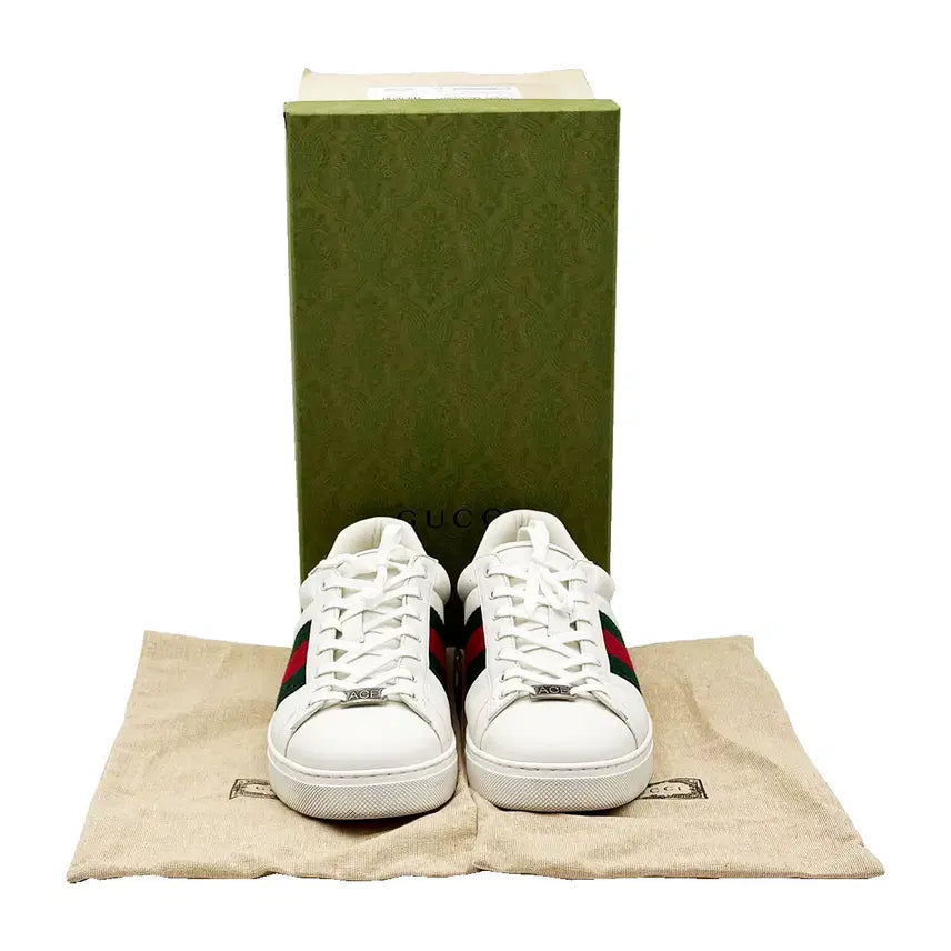 [BUNJANG] Gucci Ace Web Sneakers / 구찌 Gucci 757892 화이트 레더 에이스 웹 스니커즈 9.5