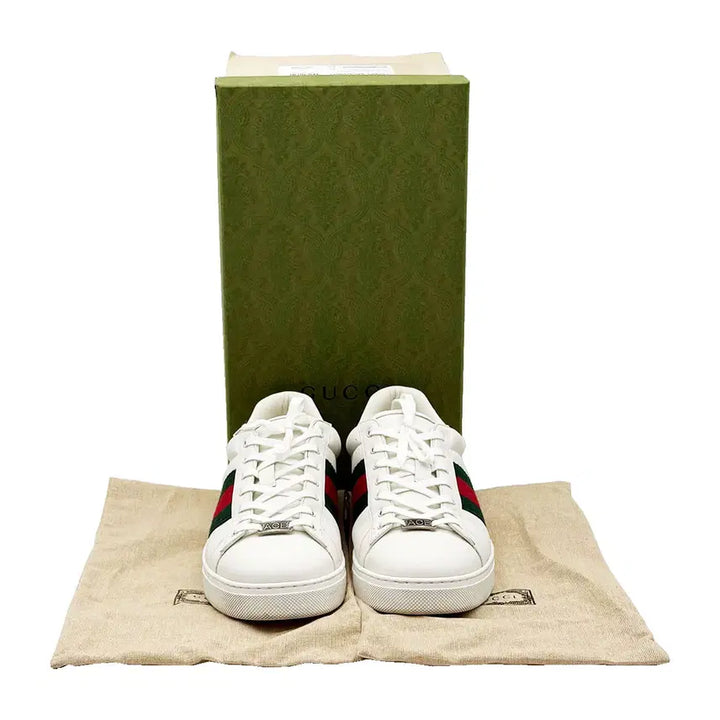 [BUNJANG] Gucci Ace Web Sneakers / 구찌 Gucci 757892 화이트 레더 에이스 웹 스니커즈 9.5
