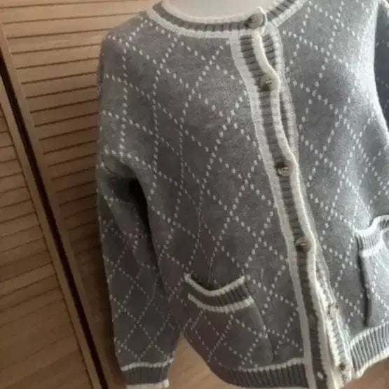 [BUNJANG] Gray Diamond Pattern Cardigan / (새상품) 다이아 패턴 회색 가디건 수입의류
