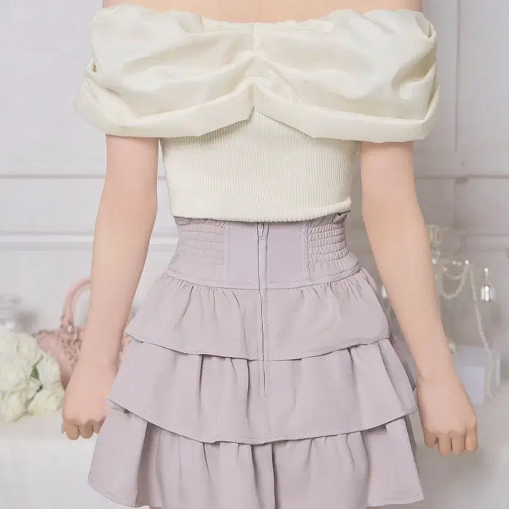 [BUNJANG] Michel Macaron Ribbon Off-Shoulder Short-Sleeve Knit Top / 미셸마카롱 리본 오프숄더 반팔 니트