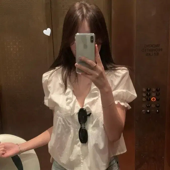 [BUNJANG] Tanat Wave Shirred Blouse / 타낫 웨이브 셔링 블라우스