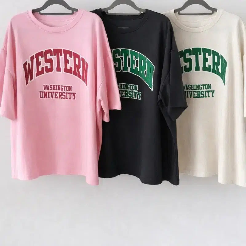 [BUNJANG] Western Oversized T-shirt / 웨스턴 반팔 티셔츠 핑크/차콜/아이보리
