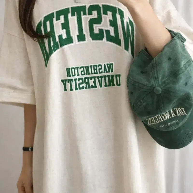 [BUNJANG] Western Oversized T-shirt / 웨스턴 반팔 티셔츠 핑크/차콜/아이보리