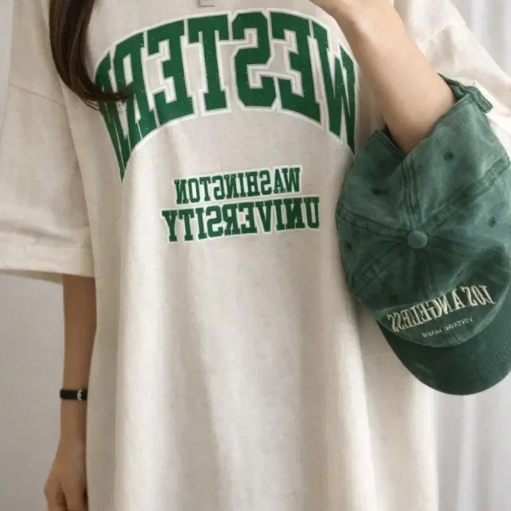 [BUNJANG] Western Oversized T-shirt / 웨스턴 반팔 티셔츠 핑크/차콜/아이보리