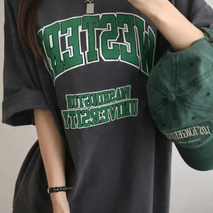 [BUNJANG] Western Oversized T-shirt / 웨스턴 반팔 티셔츠 핑크/차콜/아이보리