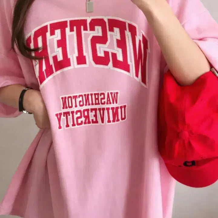 [BUNJANG] Western Oversized T-shirt / 웨스턴 반팔 티셔츠 핑크/차콜/아이보리