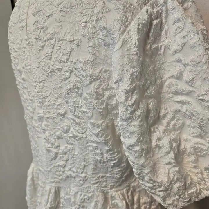 [BUNJANG] White Textured Short Sleeve Long Dress / (66)화이트  반팔 롱 원피스