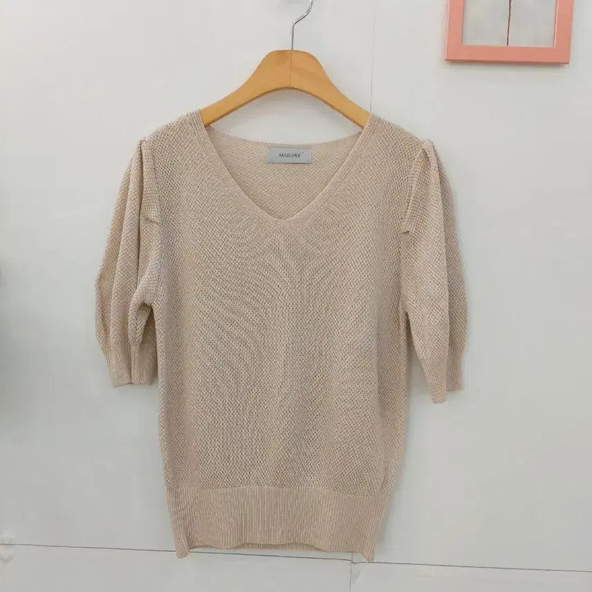 [SOLD OUT] 매그제이 세미퍼프 브이넥 반팔니트 핑크베이지 55~66