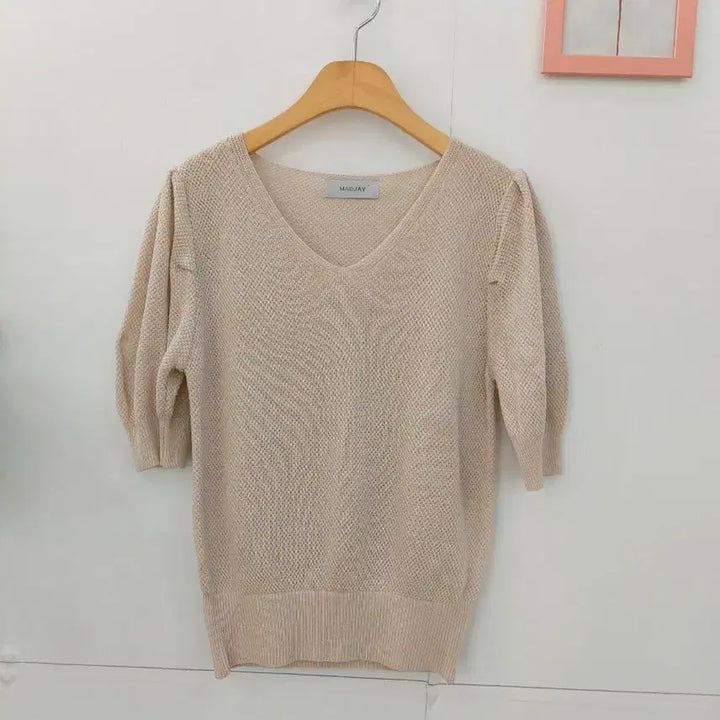 [SOLD OUT] 매그제이 세미퍼프 브이넥 반팔니트 핑크베이지 55~66