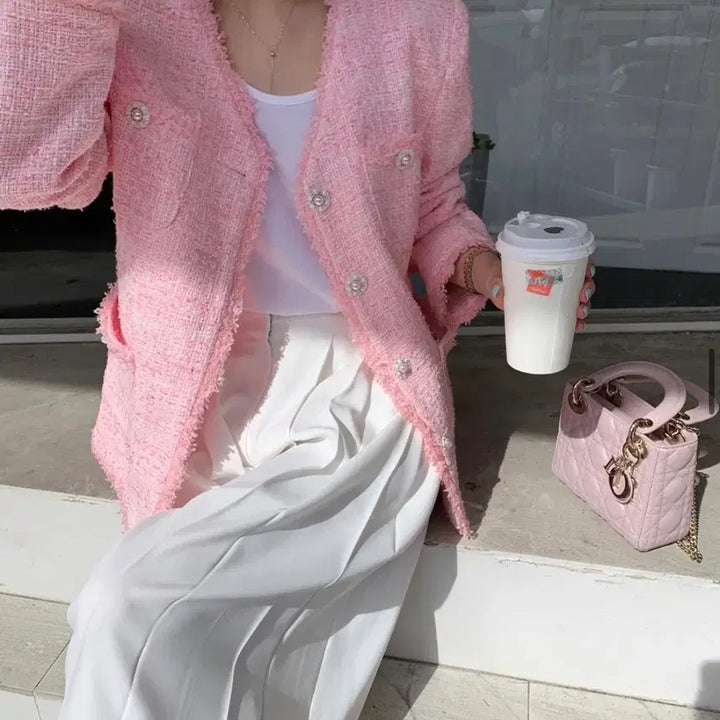 [BUNJANG] ByCini Candy Tweed Jacket Pink / 바이씨니 제작 캔디트위드자켓 핑크