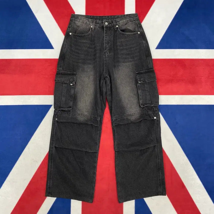 [BUNJANG] Trillion Wide Black Cargo Pants M / 트릴리온 와이드 흑청 카고팬츠 M