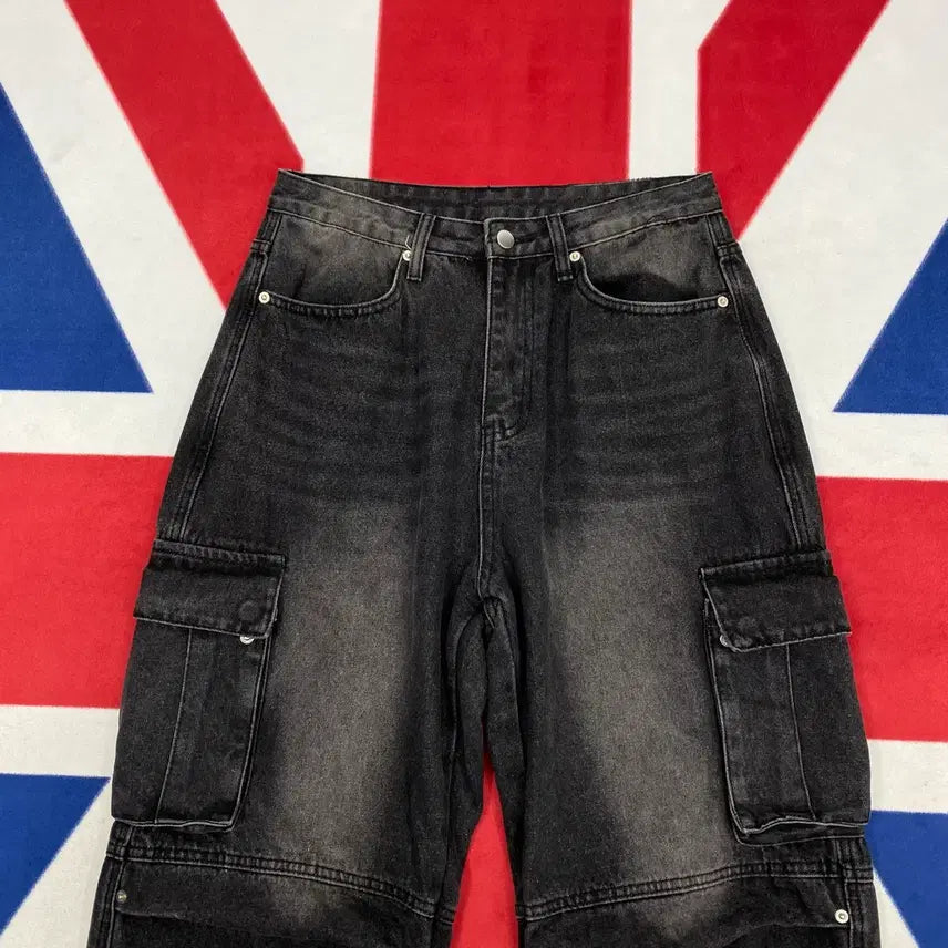 [BUNJANG] Trillion Wide Black Cargo Pants M / 트릴리온 와이드 흑청 카고팬츠 M