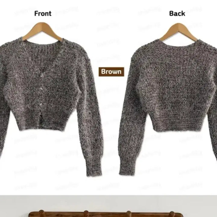 [BUNJANG] Innity BOKASI Pine Needle Angora V-Neck Crop Knit Cardigan / 새상품) 이너니티) 보카시 솔잎 앙고라 브이넥 크롭 니트 가디건