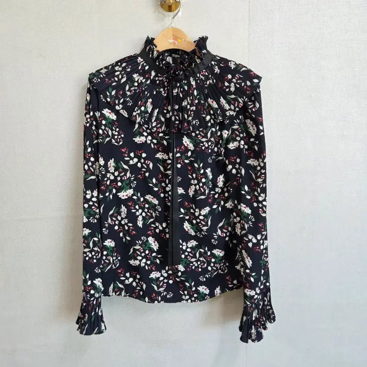 [BUNJANG] JJ1080 Floral Print Long Sleeve Blouse / 여성 플라워 패턴 긴팔 블라우스 프릴넥 F JJ1080