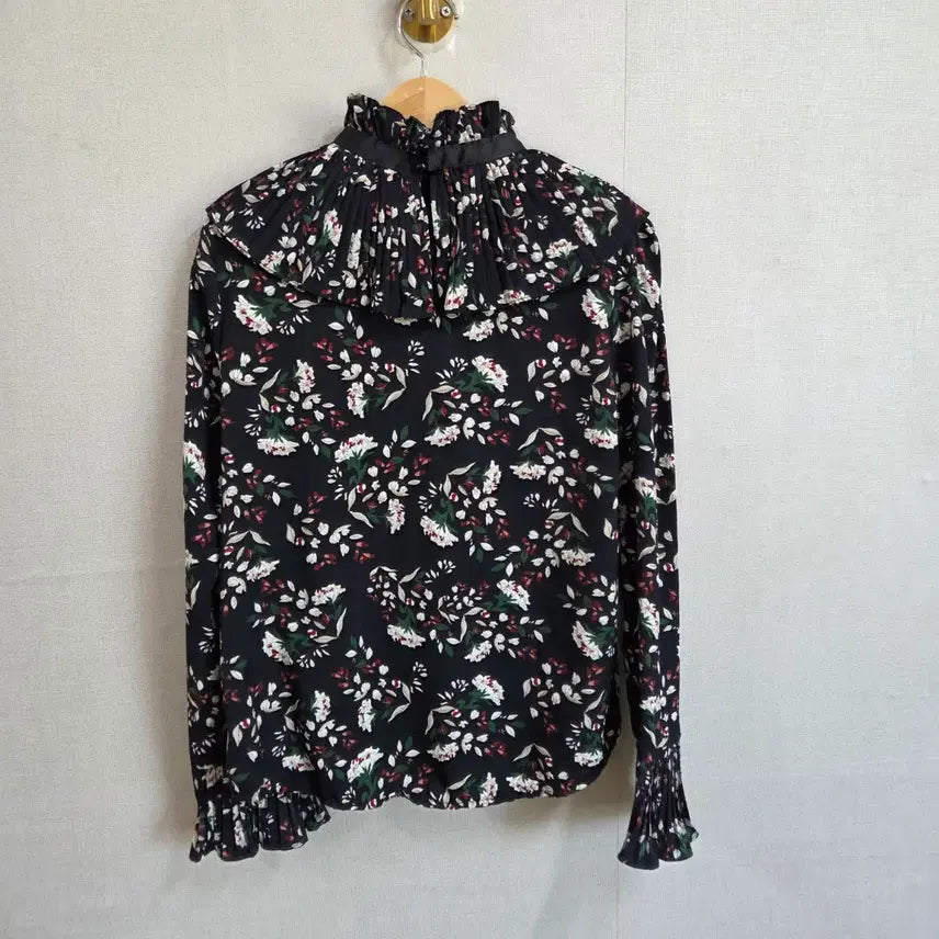 [BUNJANG] JJ1080 Floral Print Long Sleeve Blouse / 여성 플라워 패턴 긴팔 블라우스 프릴넥 F JJ1080