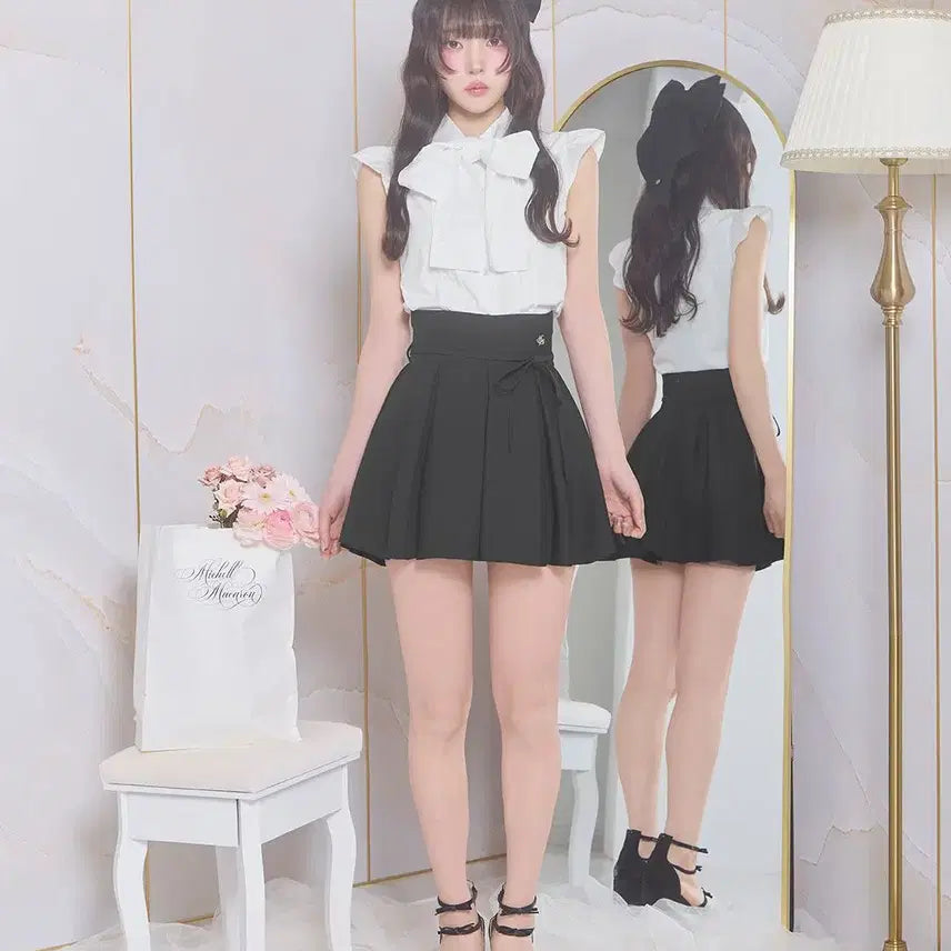 [BUNJANG] Michel Macaron Ribbon Flare Skirt / 미셸마카롱 리본 택 플레어 스커트