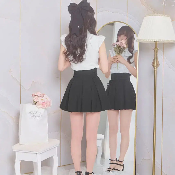 [BUNJANG] Michel Macaron Ribbon Flare Skirt / 미셸마카롱 리본 택 플레어 스커트