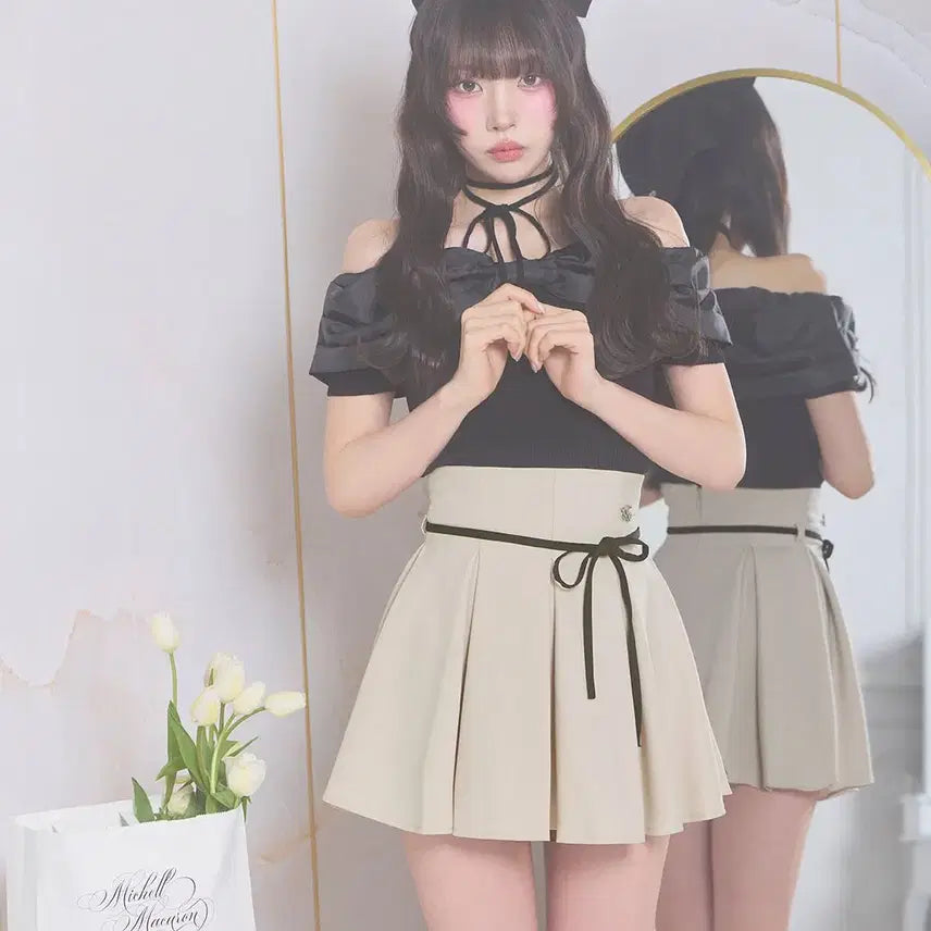 [BUNJANG] Michel Macaron Ribbon Flare Skirt / 미셸마카롱 리본 택 플레어 스커트