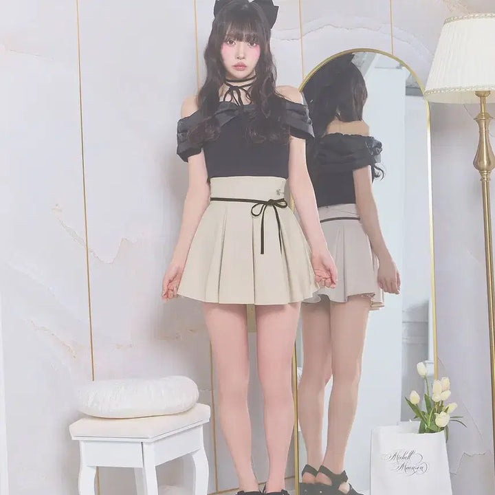 [BUNJANG] Michel Macaron Ribbon Flare Skirt / 미셸마카롱 리본 택 플레어 스커트