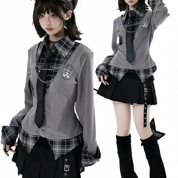 [BUNJANG] Academic Style Shirt and Skirt Set / 지뢰계 양산형 아카데믹 셔츠+스커트 셋업