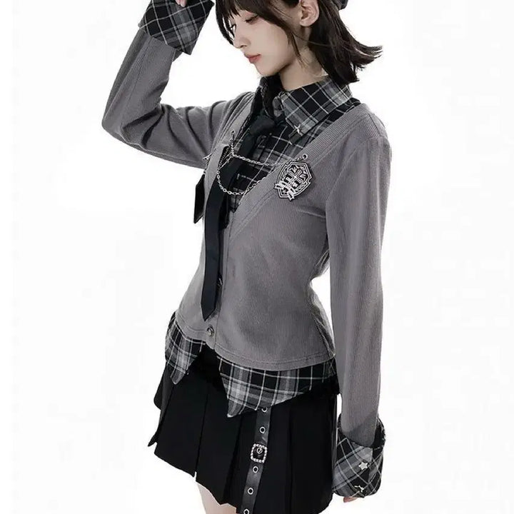 [BUNJANG] Academic Style Shirt and Skirt Set / 지뢰계 양산형 아카데믹 셔츠+스커트 셋업