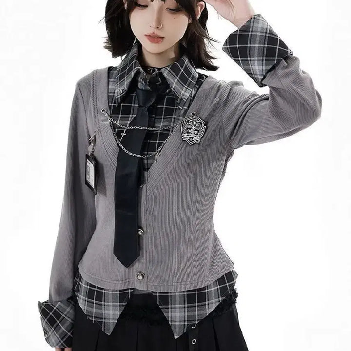 [BUNJANG] Academic Style Shirt and Skirt Set / 지뢰계 양산형 아카데믹 셔츠+스커트 셋업