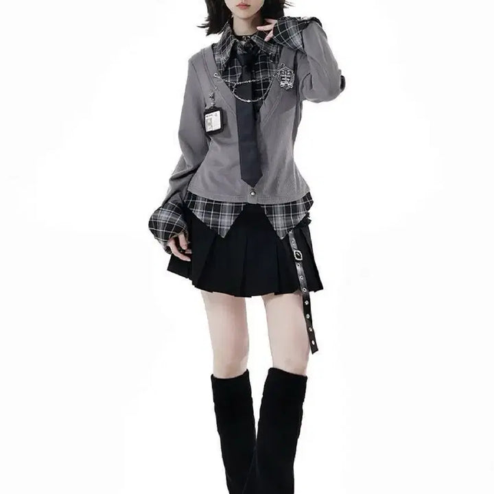 [BUNJANG] Academic Style Shirt and Skirt Set / 지뢰계 양산형 아카데믹 셔츠+스커트 셋업