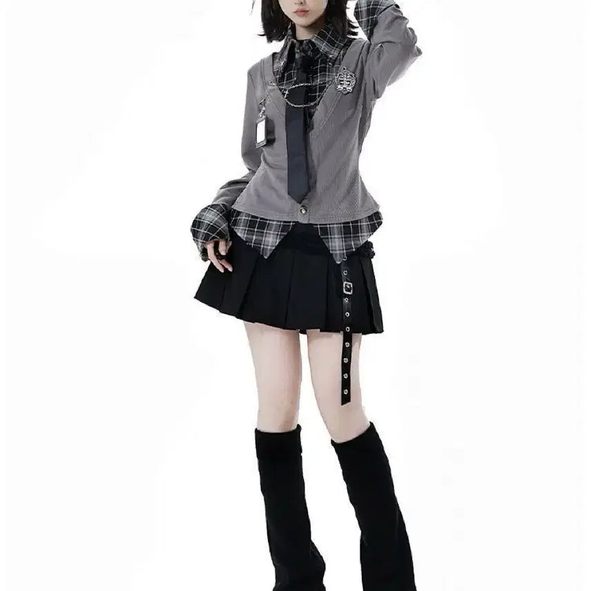[BUNJANG] Academic Style Shirt and Skirt Set / 지뢰계 양산형 아카데믹 셔츠+스커트 셋업