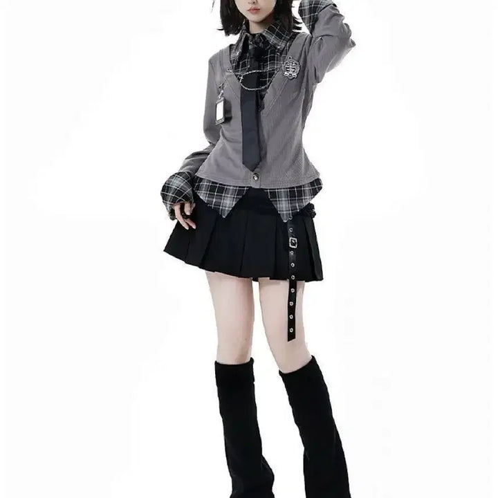 [BUNJANG] Academic Style Shirt and Skirt Set / 지뢰계 양산형 아카데믹 셔츠+스커트 셋업