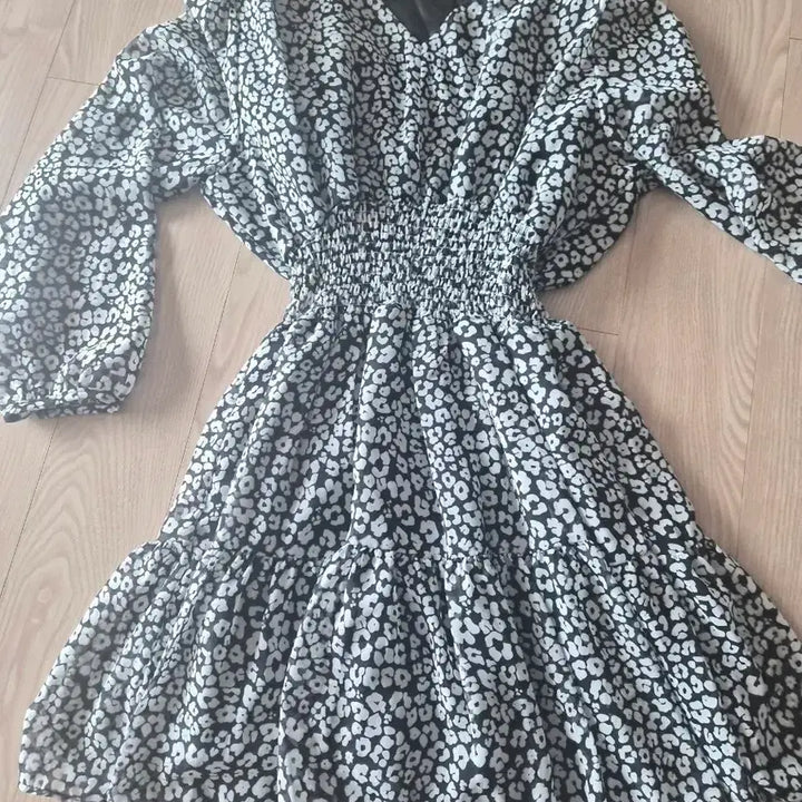 [BUNJANG] Flare Dress Black/White Pattern / 플레어 원피스 블랙/화이트 패턴 새상품 프리사이즈