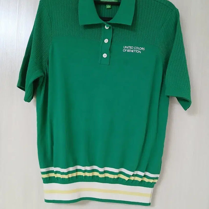 [BUNJANG] Benetton Green Knit Polo Shirt / 베네통 그린 니트 반팔 폴로티