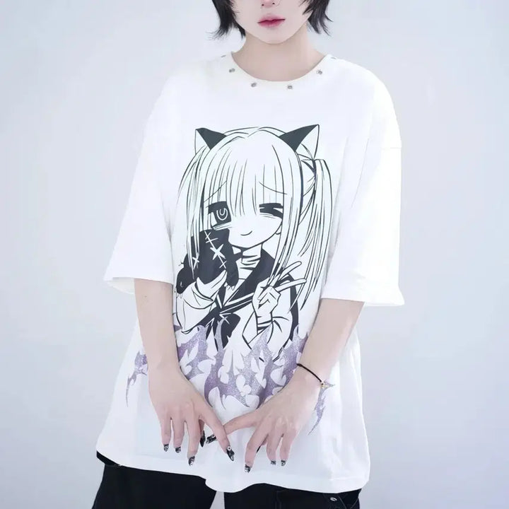 [BUNJANG] Cartoon Character Oversized T-shirt / 양산형 만화 캐릭터 반팔 티셔츠(2컬러)