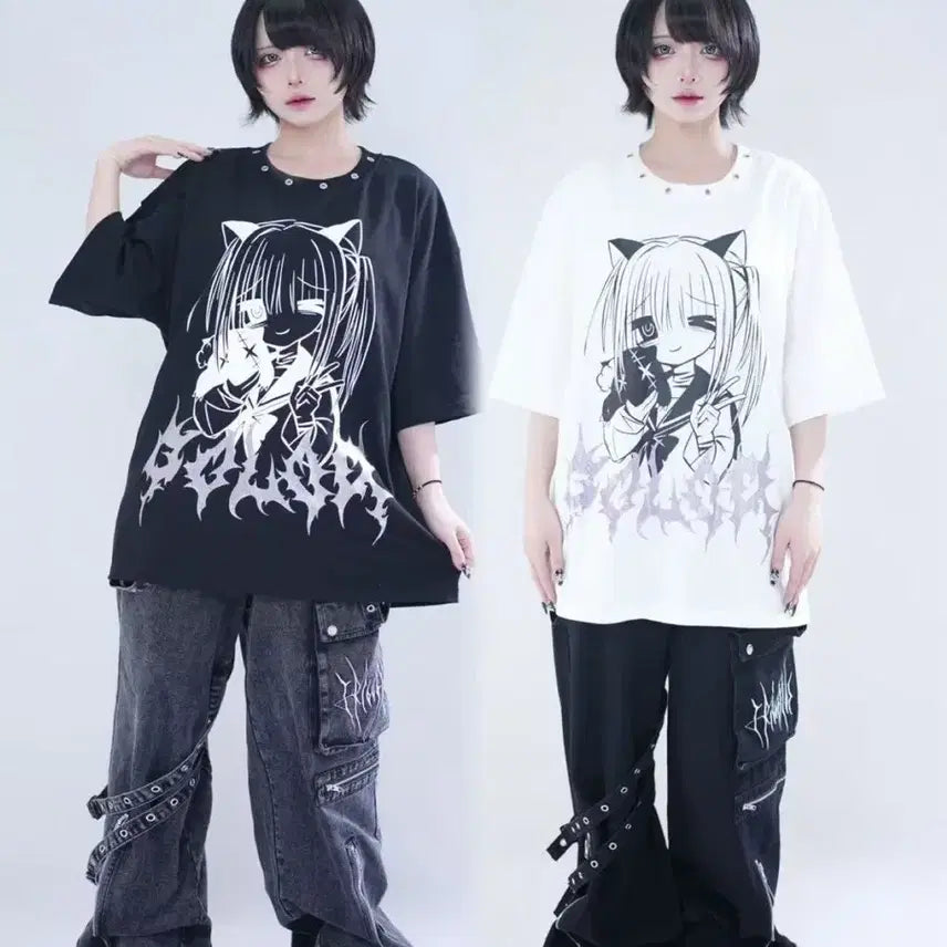 [BUNJANG] Cartoon Character Oversized T-shirt / 양산형 만화 캐릭터 반팔 티셔츠(2컬러)