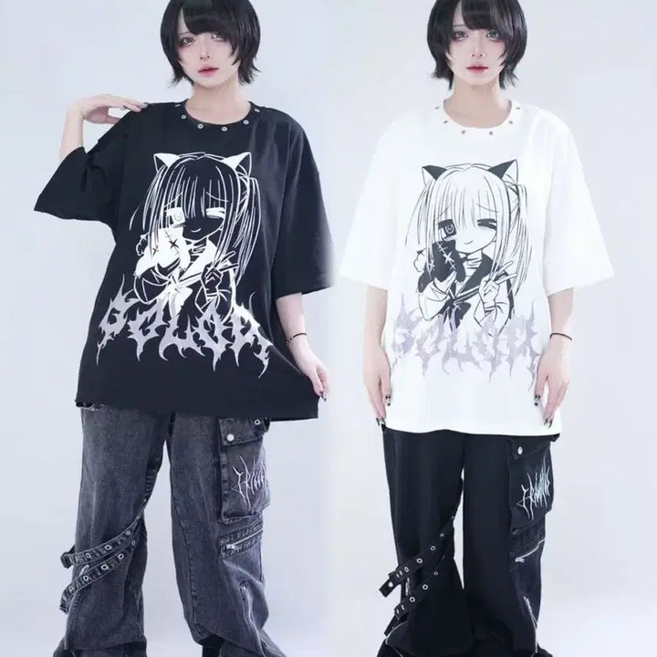 [BUNJANG] Cartoon Character Oversized T-shirt / 양산형 만화 캐릭터 반팔 티셔츠(2컬러)