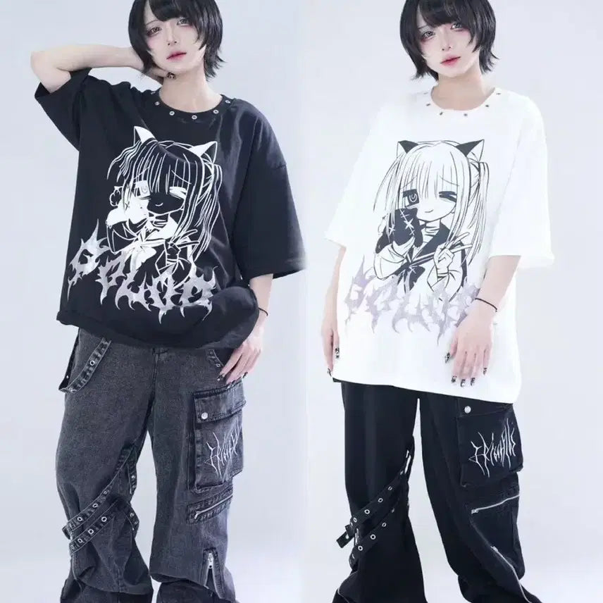 [BUNJANG] Cartoon Character Oversized T-shirt / 양산형 만화 캐릭터 반팔 티셔츠(2컬러)