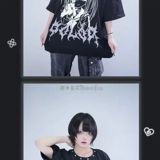 [BUNJANG] Cartoon Character Oversized T-shirt / 양산형 만화 캐릭터 반팔 티셔츠(2컬러)