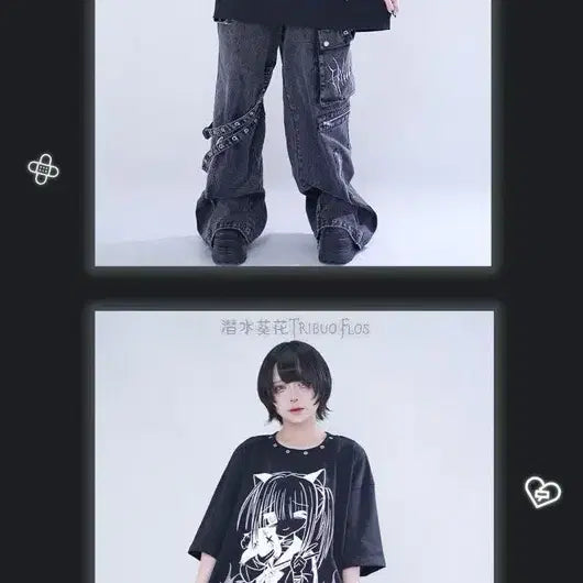 [BUNJANG] Cartoon Character Oversized T-shirt / 양산형 만화 캐릭터 반팔 티셔츠(2컬러)