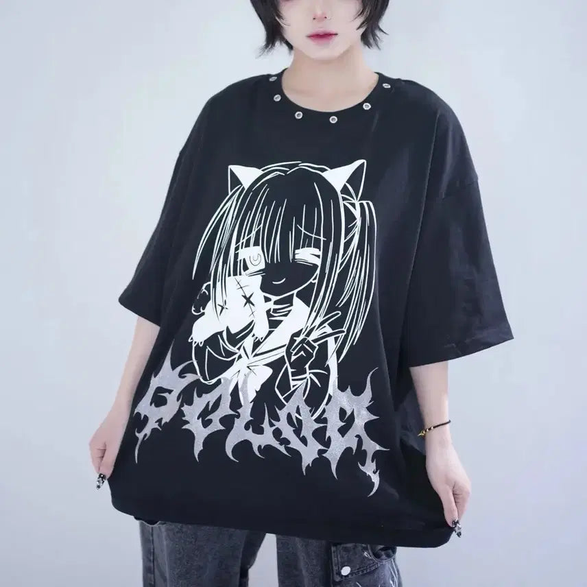 [BUNJANG] Cartoon Character Oversized T-shirt / 양산형 만화 캐릭터 반팔 티셔츠(2컬러)