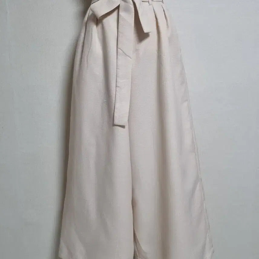 [BUNJANG] Ivory Ribbon Belt Wide Pants / 아이보리 리본 벨트 와이드 팬츠