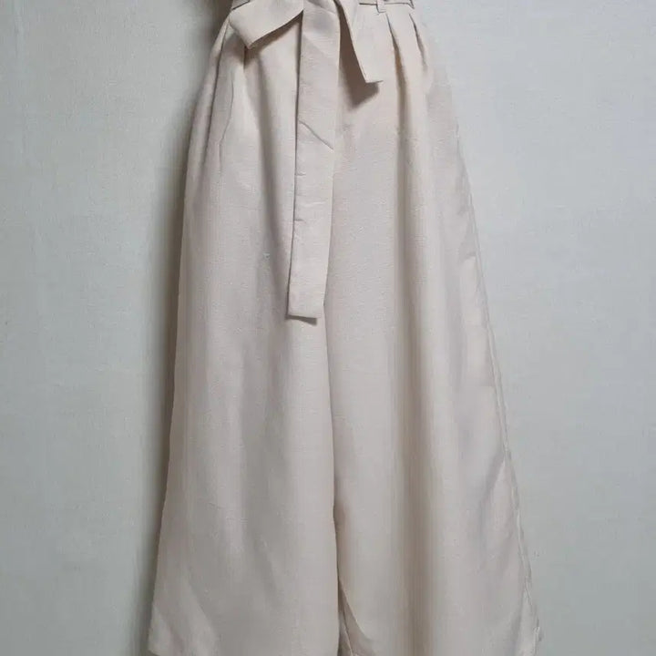 [BUNJANG] Ivory Ribbon Belt Wide Pants / 아이보리 리본 벨트 와이드 팬츠