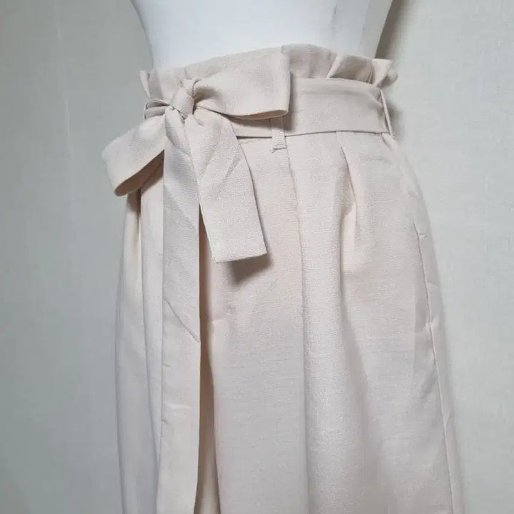 [BUNJANG] Ivory Ribbon Belt Wide Pants / 아이보리 리본 벨트 와이드 팬츠