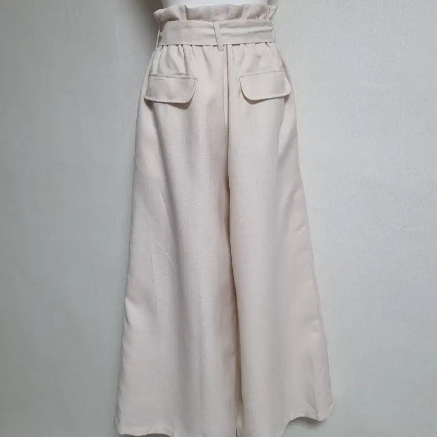 [BUNJANG] Ivory Ribbon Belt Wide Pants / 아이보리 리본 벨트 와이드 팬츠