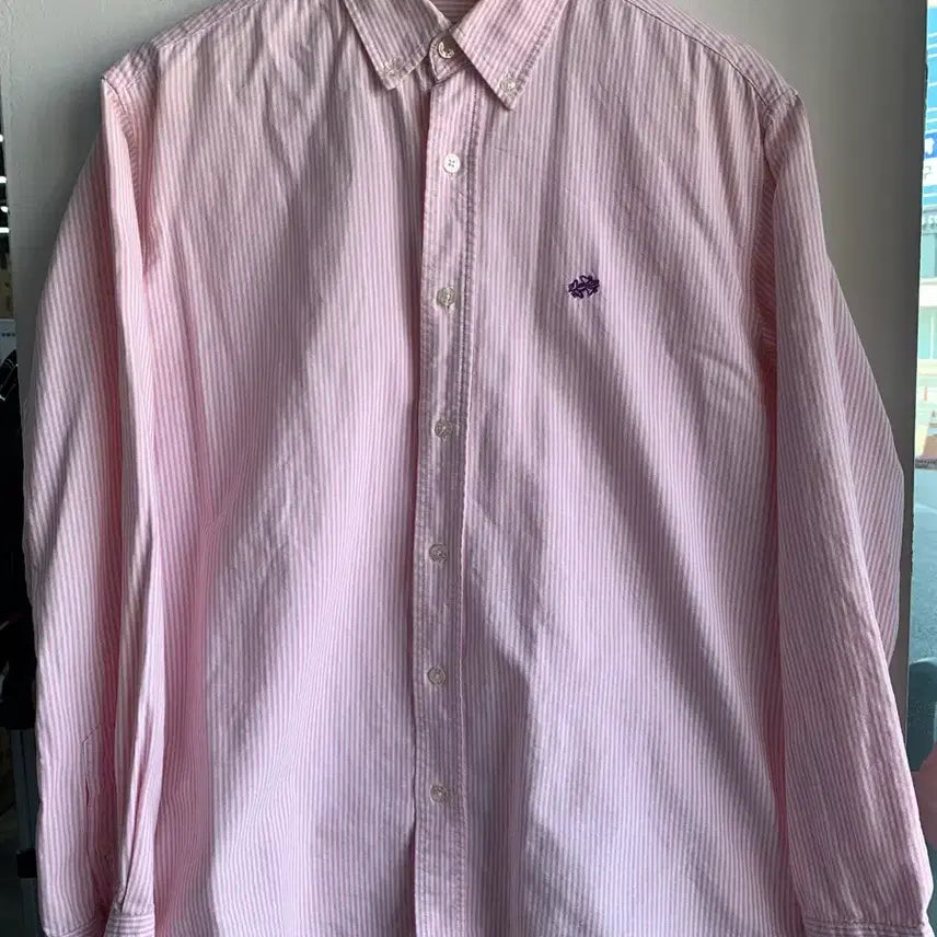 [BUNJANG] Hill &amp; Mount Pink Striped Oxford Shirt / 힐 앤 마운트 핑크 스트라이프 셔츠 옥스포드 남방 분홍