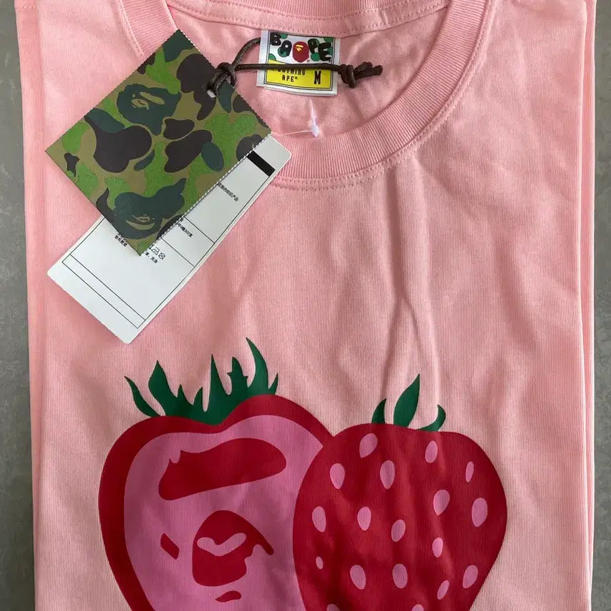 [BUNJANG] BAPE Strawberry T-shirt Pale Pink XL / 베이프 스트로베리 티셔츠 페일 핑크 XL