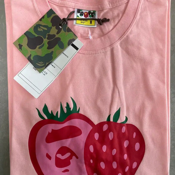 [BUNJANG] BAPE Strawberry T-shirt Pale Pink XL / 베이프 스트로베리 티셔츠 페일 핑크 XL