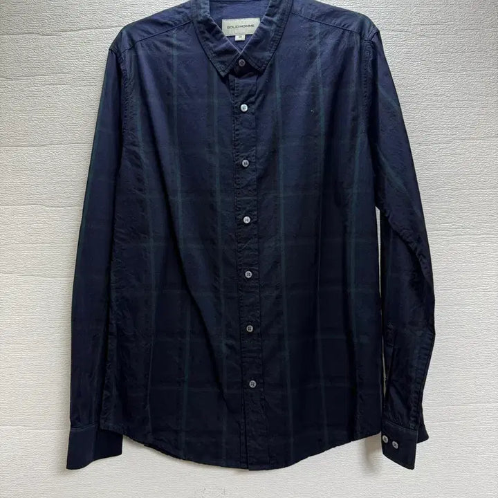[BUNJANG] Solid Homme Navy Check Long Sleeve Shirt / 솔리드옴므 네이비 체크 긴팔 셔츠