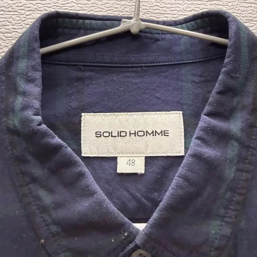 [BUNJANG] Solid Homme Navy Check Long Sleeve Shirt / 솔리드옴므 네이비 체크 긴팔 셔츠
