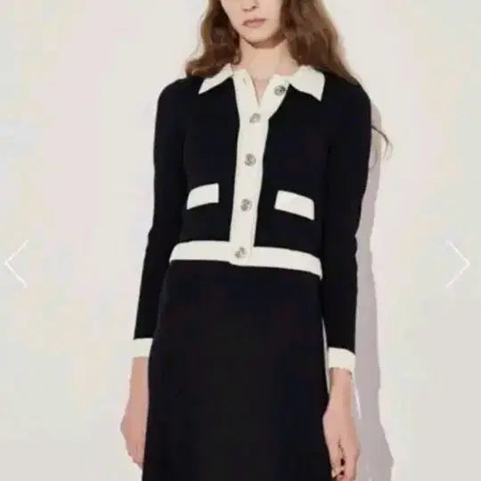 [BUNJANG] Sandro Color Block Crop Cardigan / 산드로 배색 크롭 가디건